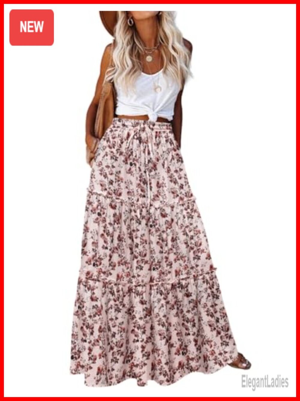 Zeagoo Women's High Waist Boho Maxi Skirt with Pockets Flowy A-Line